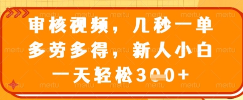 审核视频，几秒一单，多劳多得，新人小白一天轻松3张【揭秘】 - 趣酷猫