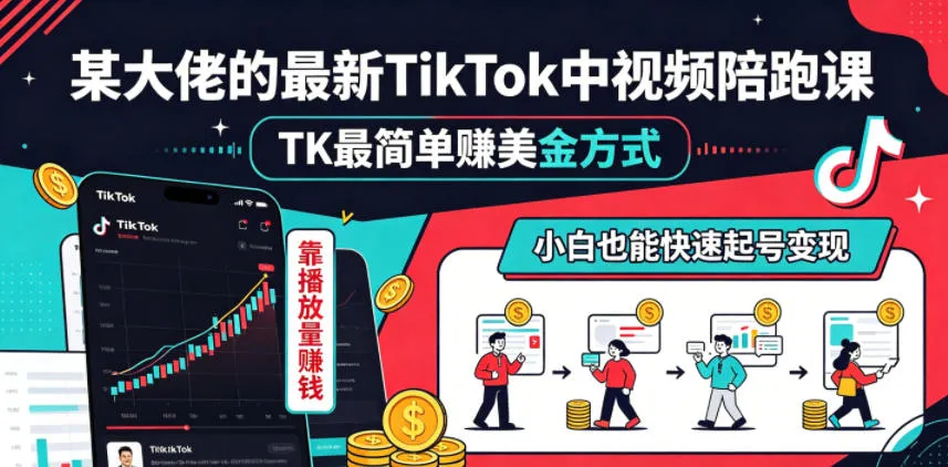 某大佬的最新TikTok中视频陪跑课,TK最简单賺美金方式,靠播放量賺钱,小白也能快速起号变现_趣客盟