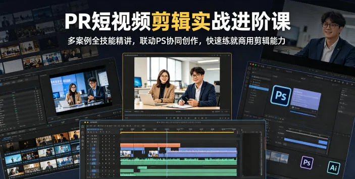 PR短视频剪辑实战进阶课,多案例全技能精讲,联动PS协同创作,快速练就商用剪辑能力_趣客盟