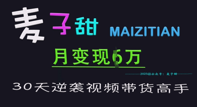 麦子甜30天逆袭视频带货高手，单月变现6W加特训营 - 趣酷猫