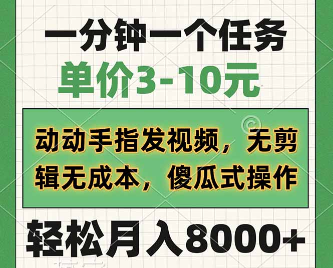 一分钟一个任务，单价3-10元，动动手指发视频，无剪辑无成本，傻瓜式操… - 趣酷猫