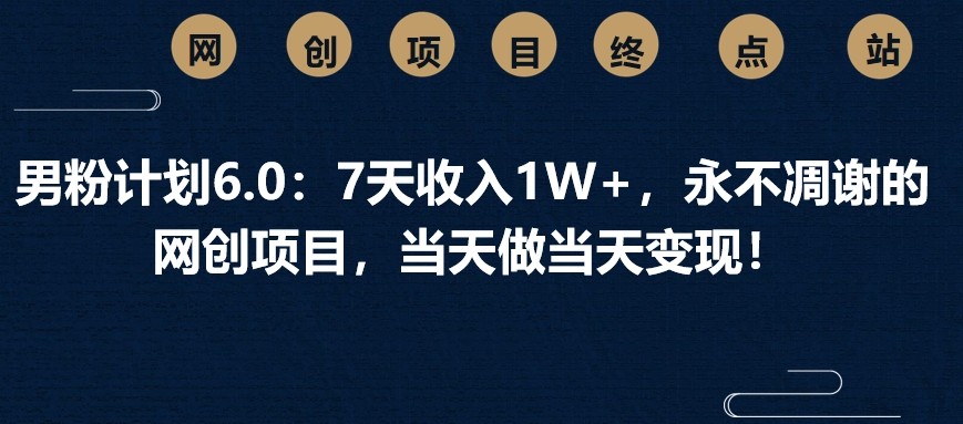 男粉计划6.0：7天收入1W+，永不凋谢的网创项目，当天做当天变现！ - 趣酷猫