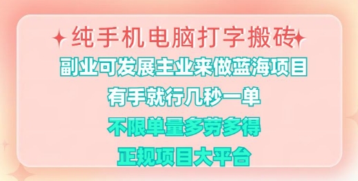 纯手机电脑打字搬砖，有手就行，几秒一单，多劳多得，正规项目大平台【揭秘】 - 趣酷猫