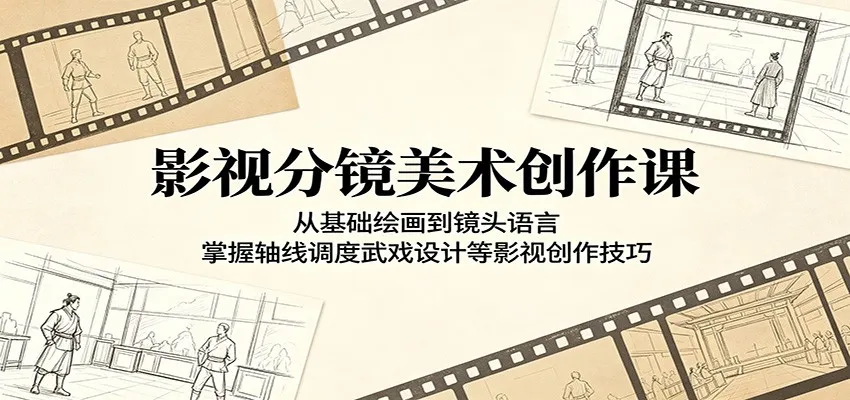 影视分镜美术创作课:从基础绘画到镜头语言,掌握轴线调度武戏设计等影视创作技巧_趣客盟