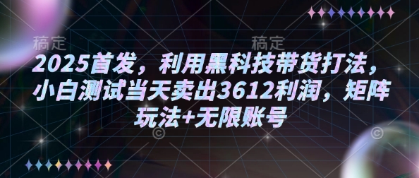 2025首发，利用黑科技带货打法，小白测试当天卖出3612利润，矩阵玩法+无限账号【揭秘】 - 趣酷猫