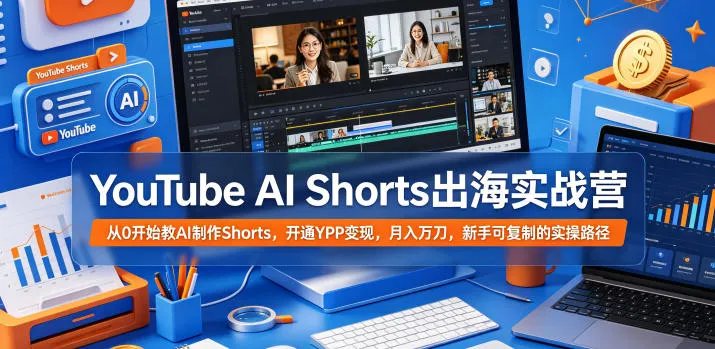 YouTube AI Shorts出海实战营,从0开始教AI制作Shorts,开通YPP变现,月入万刀,新手可复制的实操路径_趣客盟
